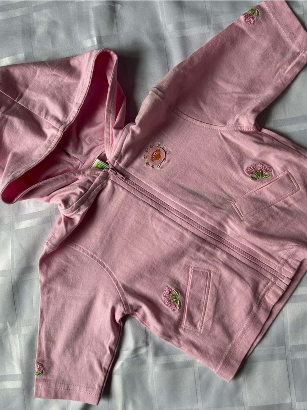 3 for $15 🐣 Sesame Street Vintage Zoe Pink Zip-Up Hoodie with Floral Embroidery